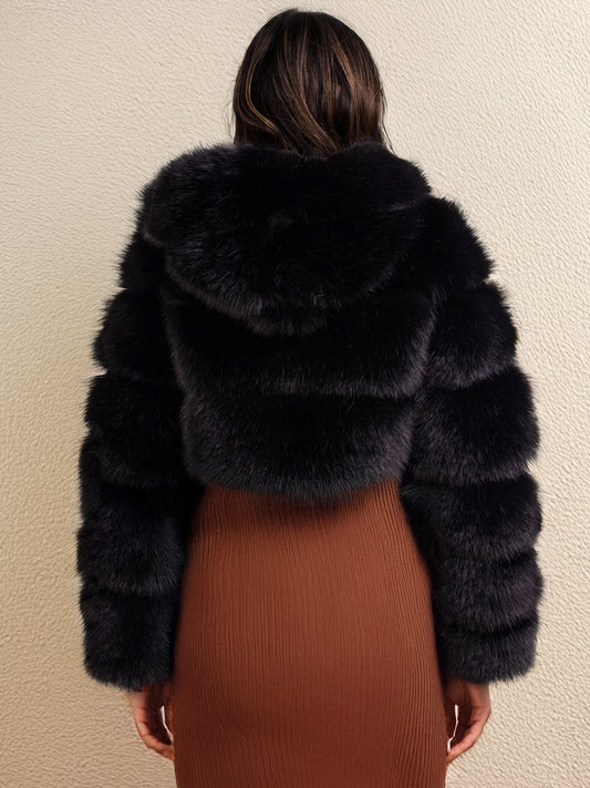 White Faux Fur Jacket With Hood Hot Girls Short Coats Winter Outerwear For Women 2026