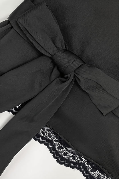 Casual Solid V Neck Lace Tie Blouse
