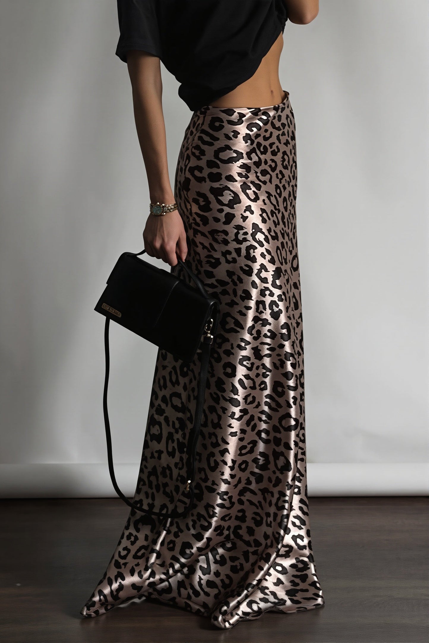 Satin Leopard Mermaid Maxi Skirt