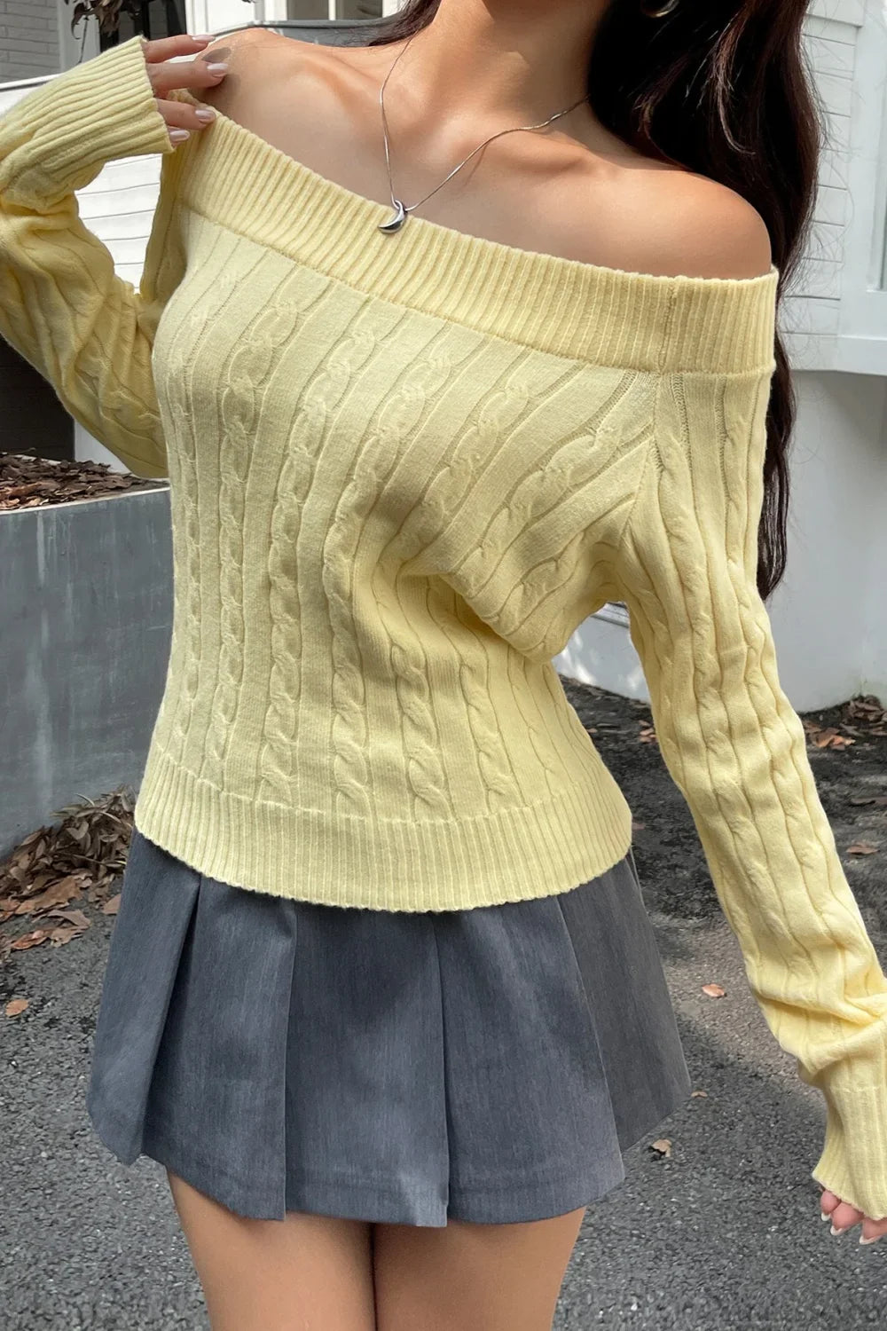 Edgy Long-Sleeve Knit Sweater