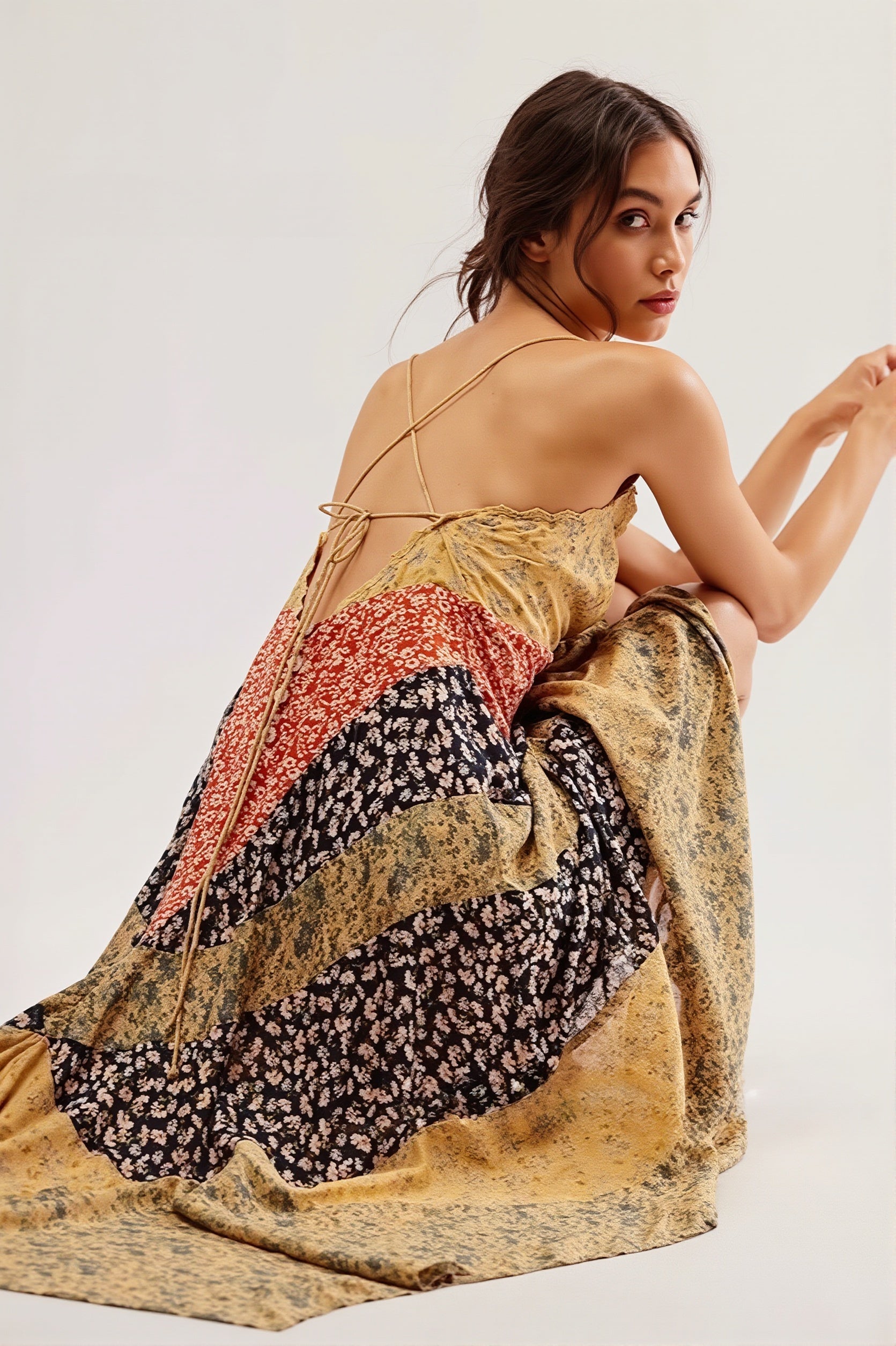 Color Block Print Maxi Boho Dress