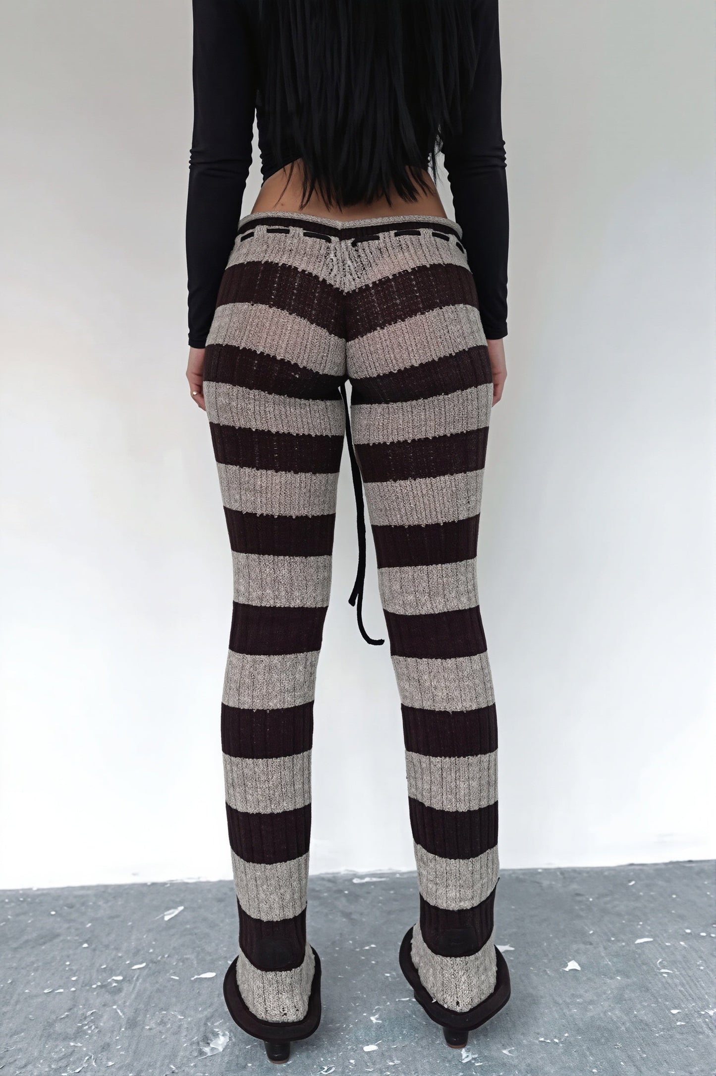 Striped Color Block Knit Skinny Pants