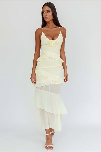 Flowy Solid Ruffle Slim Cami Maxi Dress