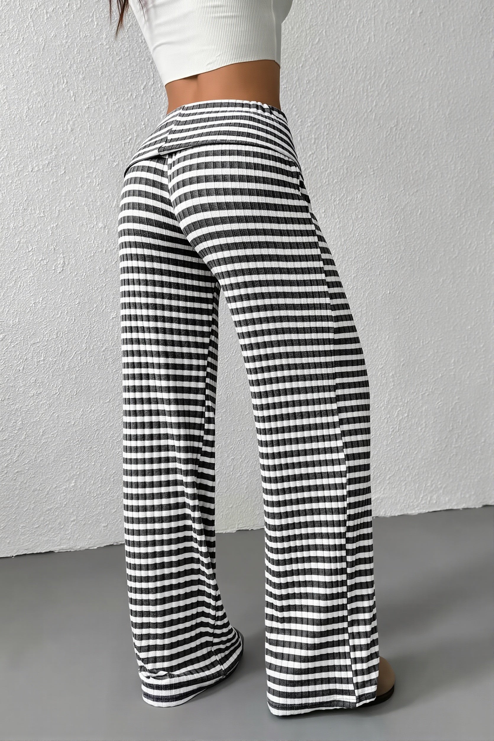 Striped Knit Straight Leg Pants