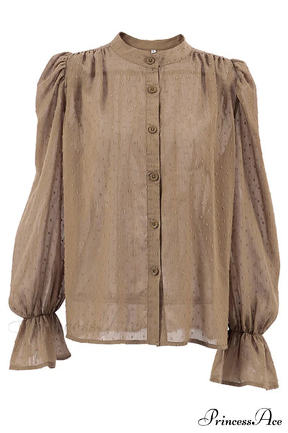 Elegant Neckline Mandarin - Flounce Blouse Solid 3 Color Options