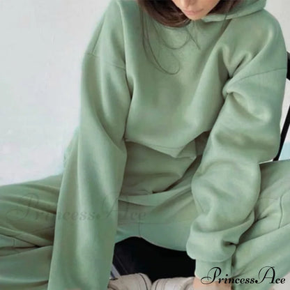 Elegant with Long Sweatshirt Women's Set and Hoodie Lace-Up Warm Pant Solid Detail