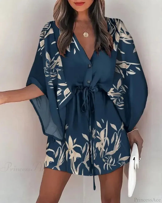 European Fashion Print V-neck Vacation Dress