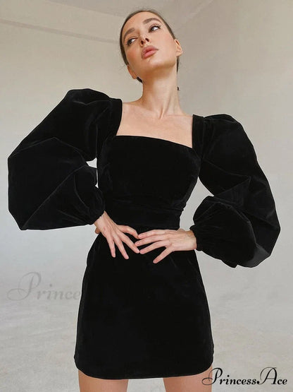 Evening Velvet Square Collar Party Dresses