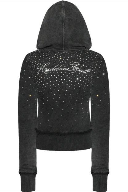 Rhinestone Crystal Zip Crop Hoodie