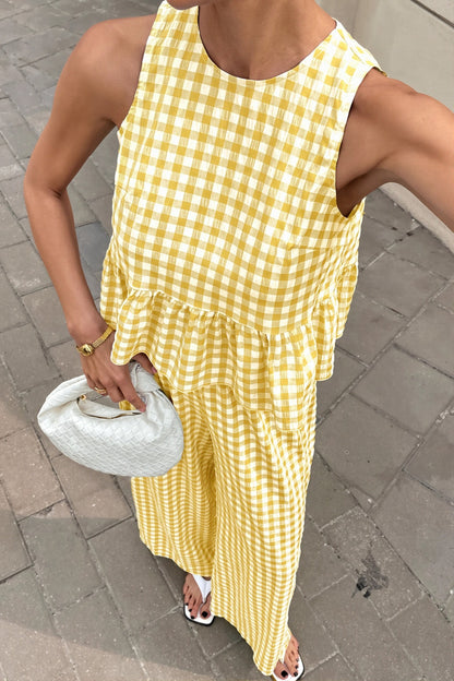 Sleeveless Ruffle Top Straight Pants Two Piece Set