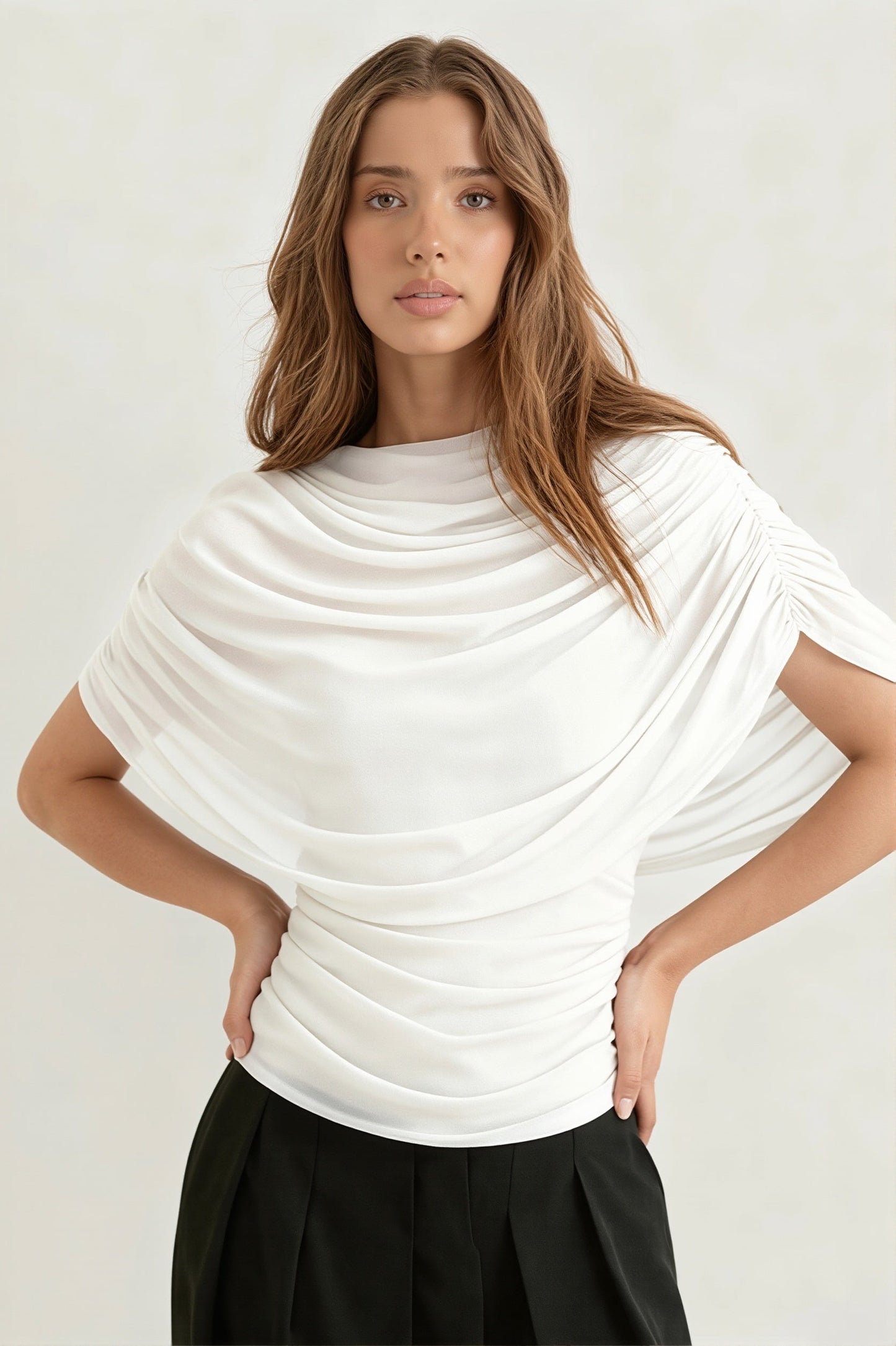 Solid Sheer Ruffle Scarf Neck Blouse