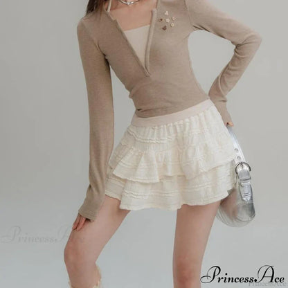 Fairycore White Lace Patchwork Layered Skirt