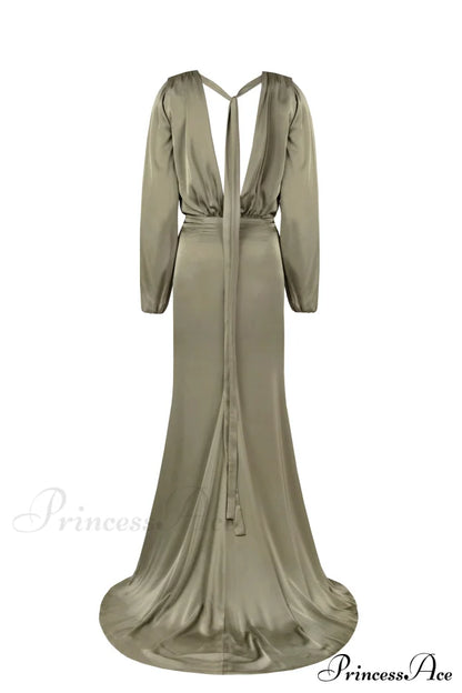 Fancy Olive Silk Charming Maxi Evening Dress