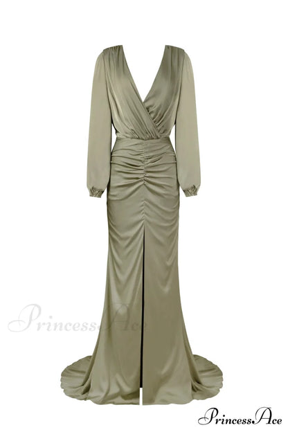 Fancy Olive Silk Charming Maxi Evening Dress