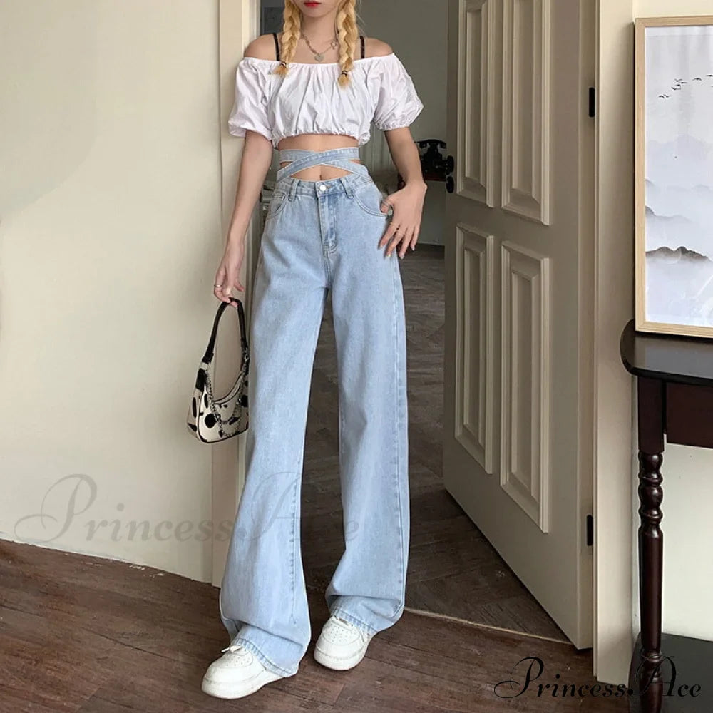 Fashion Cotton Cross Belt Jeans