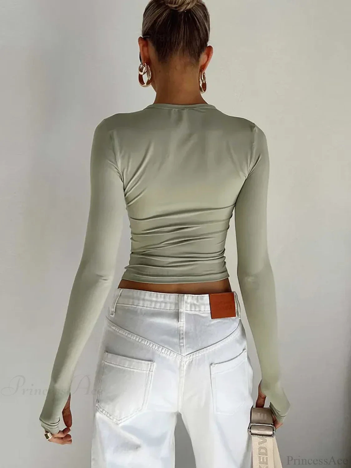 Fashion Crew Neck Slim Fit Long Sleeve Knit Top with Thumb Holes
