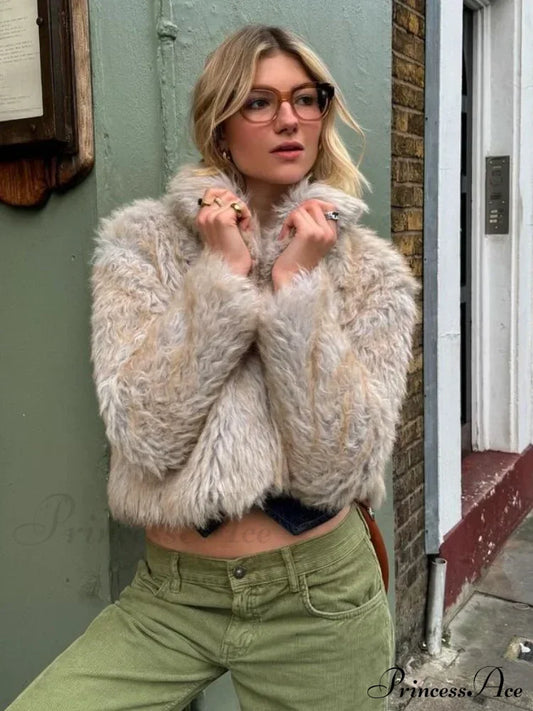 Fashionable Warm Solid Faux Fur Elegant Stand Collar Long Sleeves Cozy Chic Coat