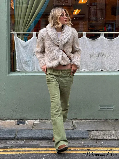 Fashionable Warm Solid Faux Fur Elegant Stand Collar Long Sleeves Cozy Chic Coat