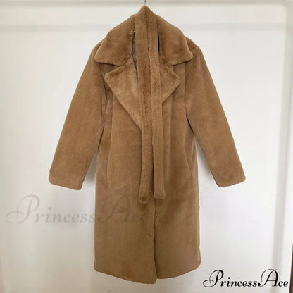 Faux Fur Stylish Long Belted Coat