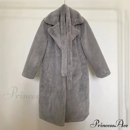 Faux Fur Stylish Long Belted Coat