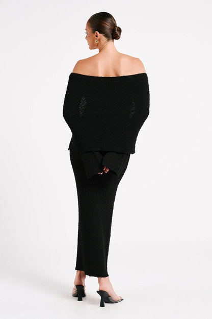 Off Shoulder One Shoulder Knit Sweater Dress