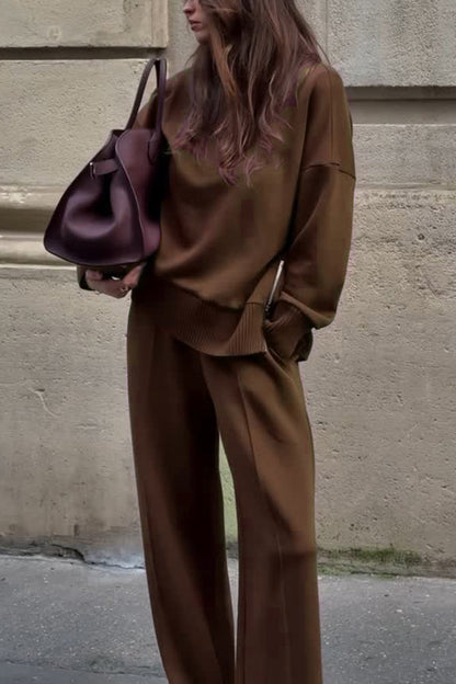 Double Soft Turtleneck Side Zipper Sweatshirt and Elastic Waist Pocketed Loose Pants Set  (Shipped Within 24 Hours)