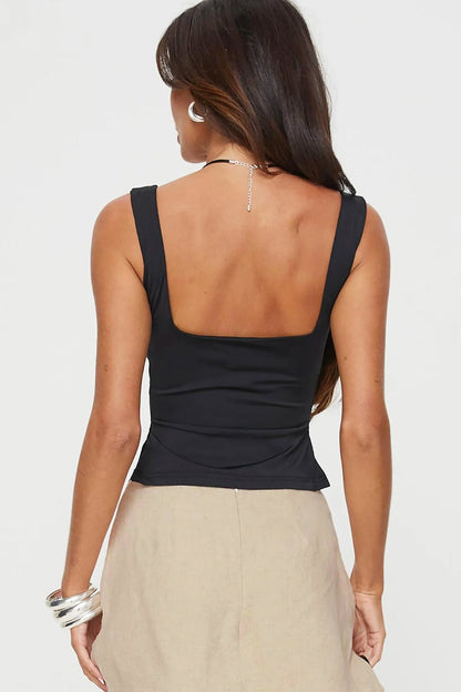 Ruched Backless Split Hem Tank Top