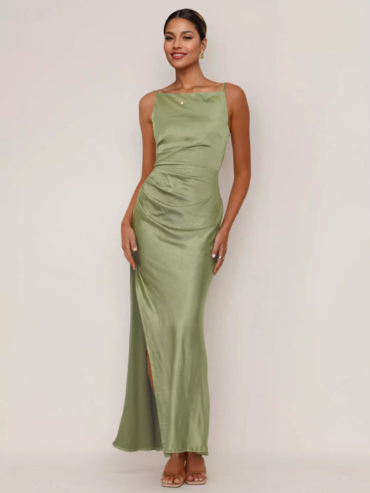 Soft Pink Maxi Slit Dress Open Back Party Slip Dress For Women 2026