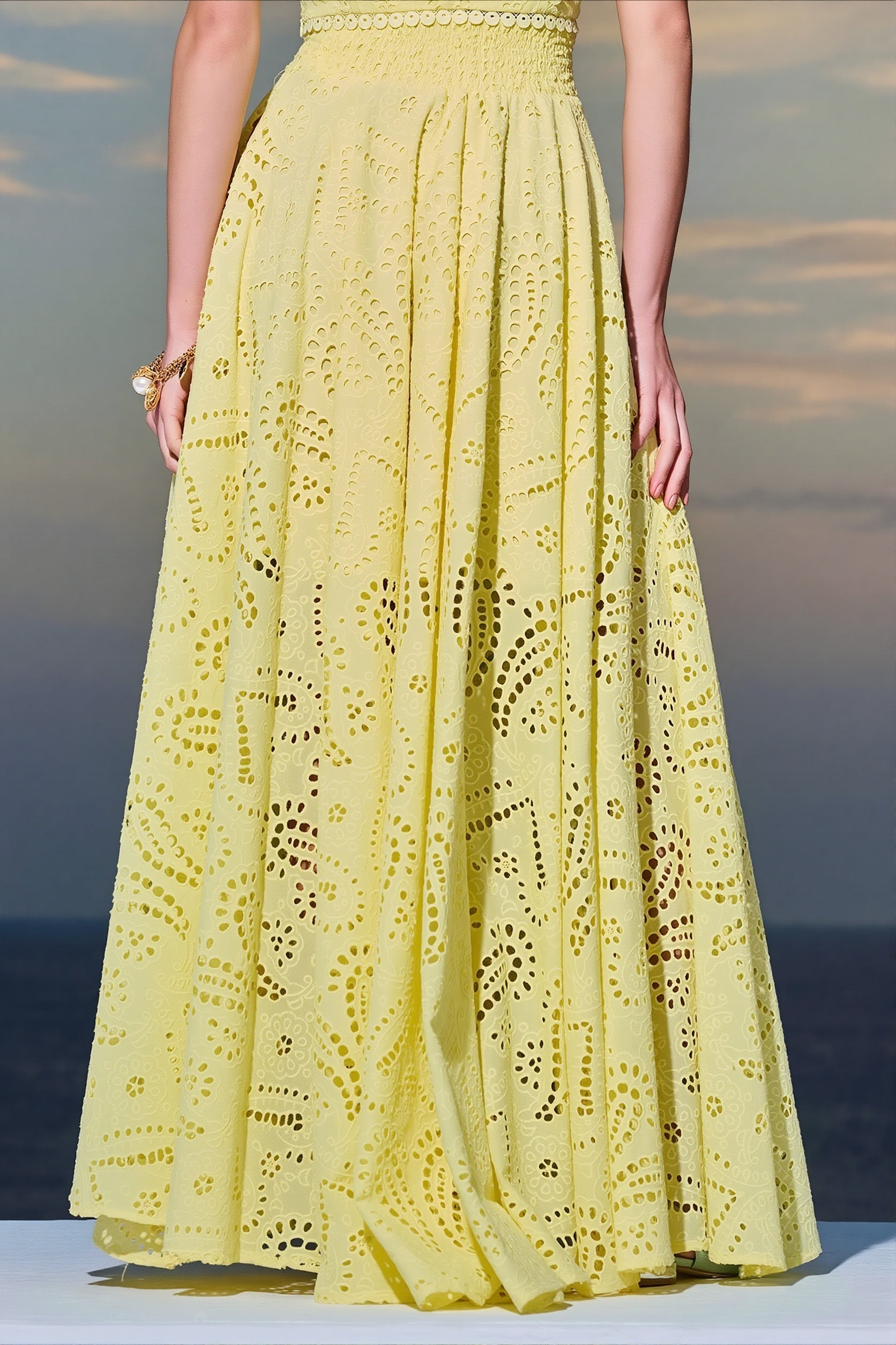 Hollow Out Pocket Vacation Maxi Skirt Set