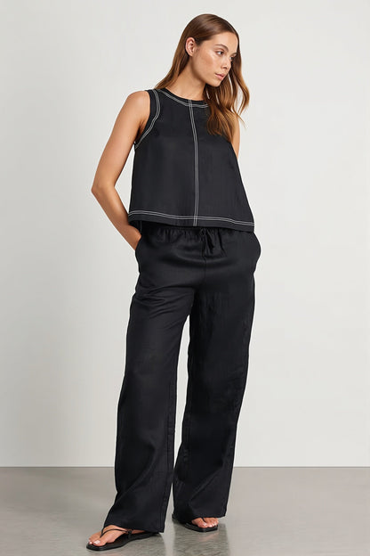 Cotton Linen Vest Two Piece Set
