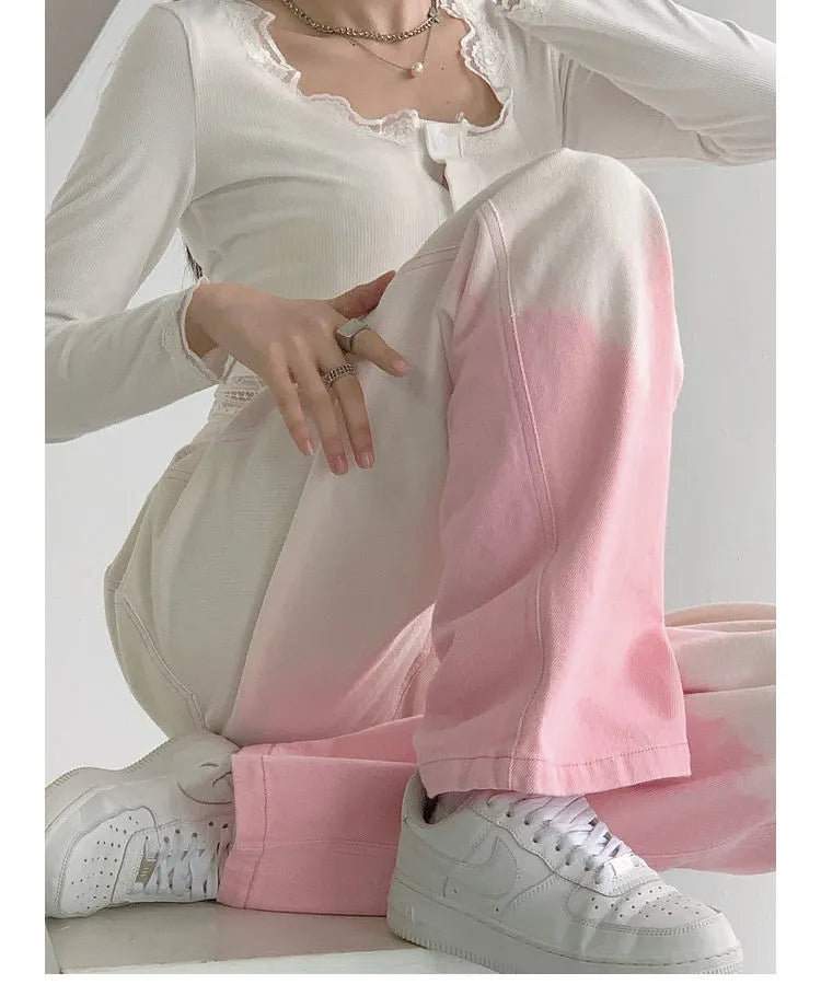 Pink Ombre High Waist Denim Jeans