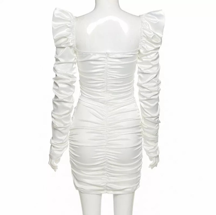 Cute Diamond Ruched Bandage Lace Up Hollow Out Long Sleeve Bodycon Dress Summer Party Club Aesthetic E-Girl Kawaii Korean Japanese Harajuku