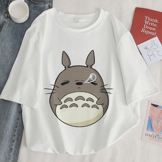Cute Anime Sleeping Japanese Cartoon Print Cartoon Loose Short Sleeve T-shirt