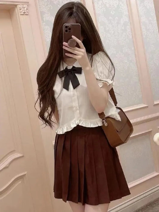 Sweet Peterpan Collar Ruffle Short Sleeve Blouse