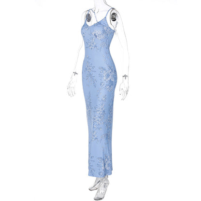 Blue Floral V Beach Maxi Dress