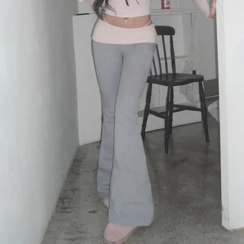 Grey & Pink Patchwork Flare Pants