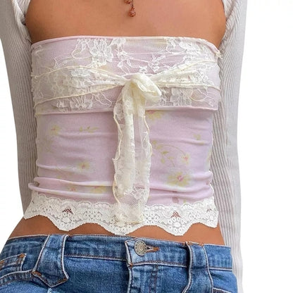 Floral Lace Patchwork Fairycore Tube Top