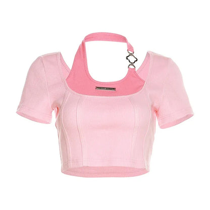 Pink Square Neck Crop Top