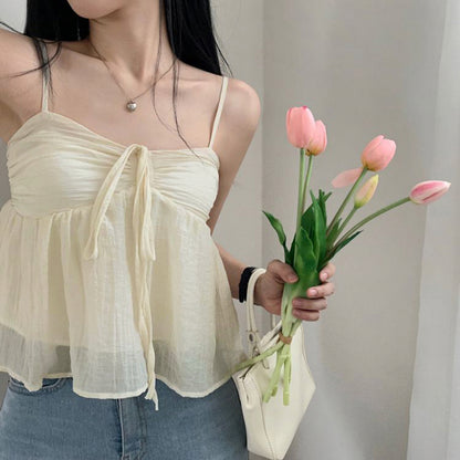 Yellow Double Layer Lace Up Top