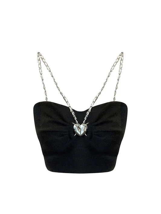 Black Heart Chain Strap Crop Top
