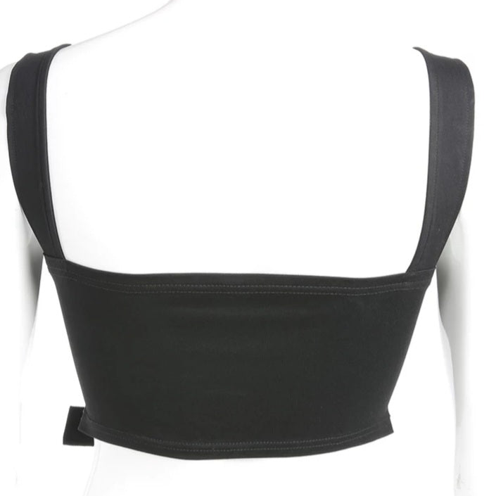 Cute Black Buckle Belt Tank Crop Top Sleeveless Shirt Camisole Bustier Corset Punk Goth Summer Aesthetic E-Girl Kawaii Korean Japanese Harajuku