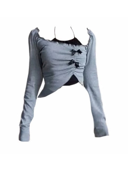 2PCS Halter Top + Long Sleeve Crop Top