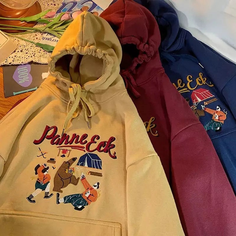 Cute Vintage Retro Camping Print Oversize Loose Hoodie Sweater Sweatshirt Pullover Jumper Casual E-Girl Kawaii Korean Japanese Harajuku Streetwear