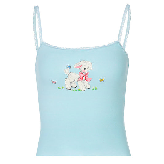 Blue Lamb Print Tank Top