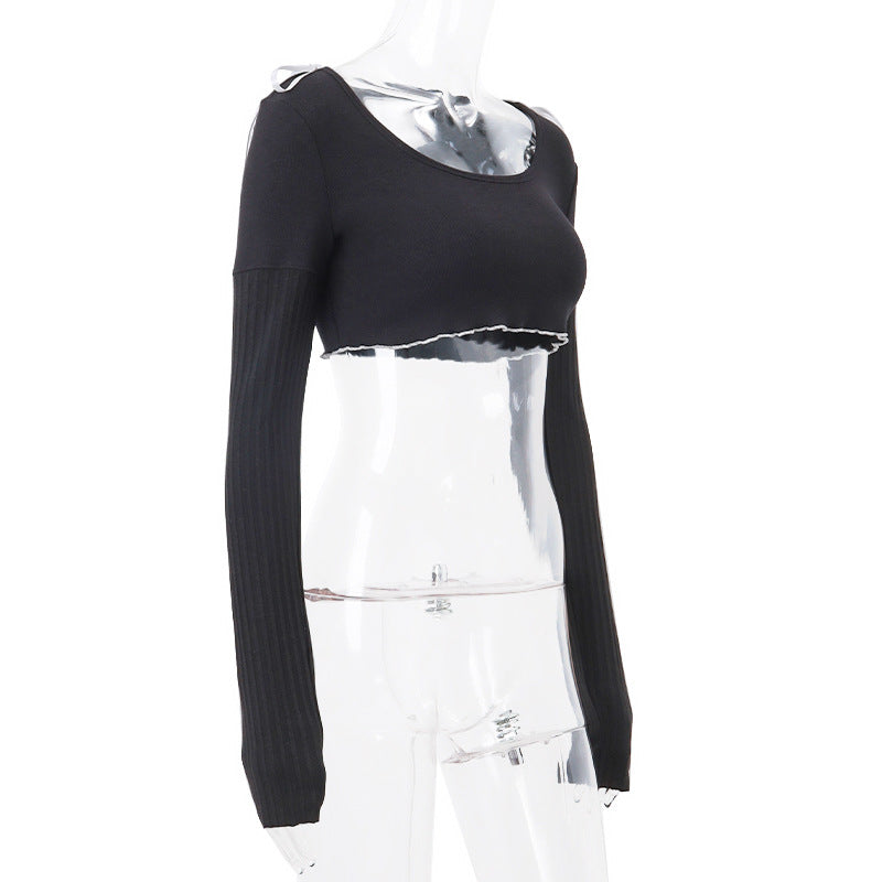 Bow Knit Square Neck Long Sleeve Top