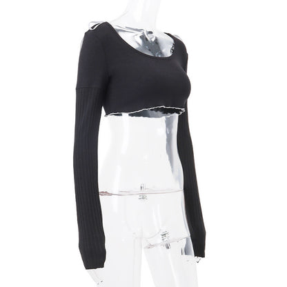 Bow Knit Square Neck Long Sleeve Top