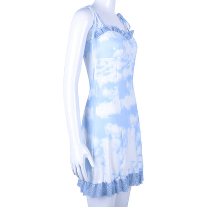 Cute Vintage Straped Mini Dress Bandage Ruffle Puff Elegant E-Girl Kawaii Korean Japanese Harajuku Chinese Retro Streetwear Aesthetic