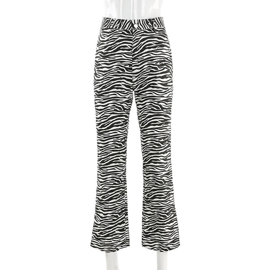 Cute Zebra Animal Print Elegant Pant High Waisted Trouser Bottoms T E-Girl Kawaii Korean Japanese Harajuku Chinese Retro Streetwear Aesthetic
