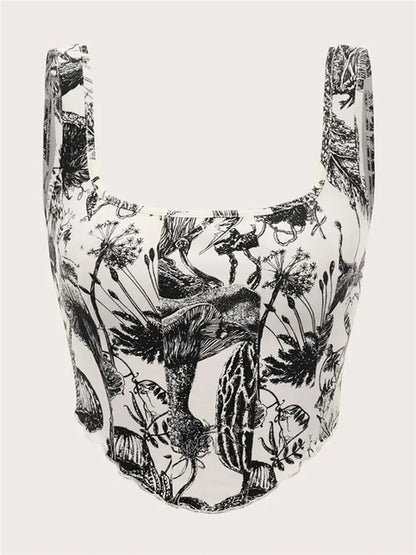 Black & White Plant Print Tank Top