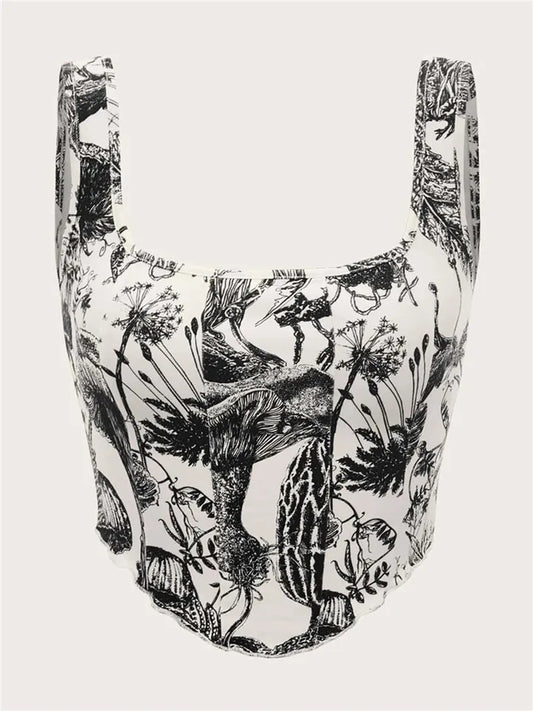 Black & White Plant Print Tank Top